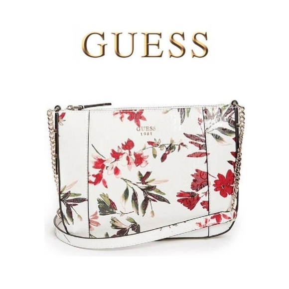 Guess Handbags - GUESS Kamryn Logo Print White Floral Crossbody
